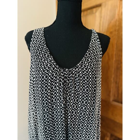 Anne Klein AK Maxi Sun Beach Dress Shark Bite Hem Black White Geometric Med M - Picture 2 of 6